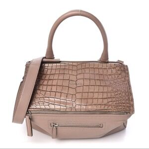 100% Authentic Givenchy Calfskin Crocodile Embossed Medium Pandora Taupe